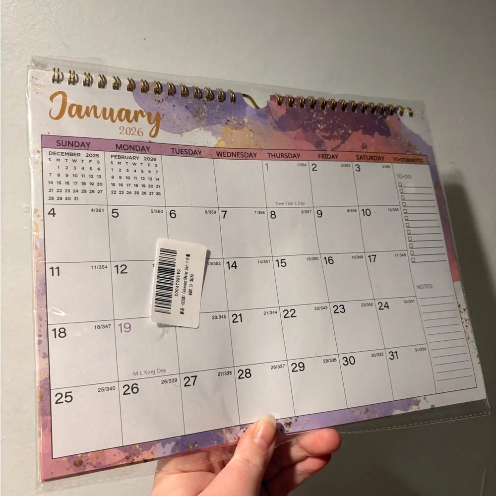 NIP purple & pink 2026 spiral calendar with sticker dots!